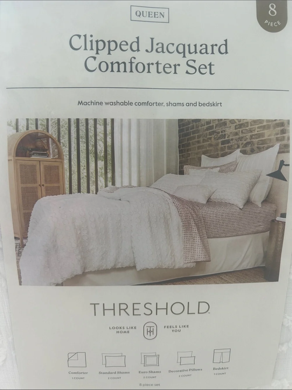 Threshold Queen Clipped Jacquard Comforter Set in White